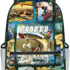 Bass Fishing Backpack School Bag Travel Daypack Rucksack for Students Gifts 16x11.4x6.9 inch