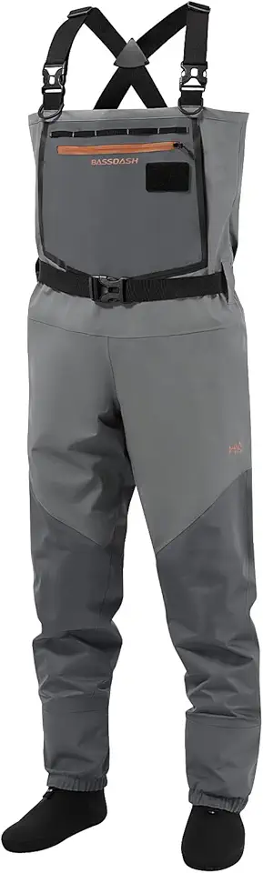 BASSDASH Flex Men�s Nylon Breathable Chest Waders Waterproof Fly Fishing Stocking Foot for Hunting Lightweight