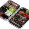 BASSDASH Fly Fishing Assorted Flies Kit, Pack of 64 pcs Including Dry and Wet Flies, Nymphs, Streamers, Terrestrials, Leeches and More, with Magnetic Fly Box