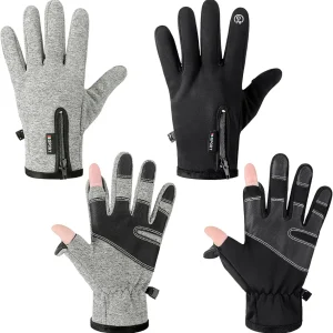 Bencailor 2 Pairs Windproof Waterproof Fingerless Gloves Winter Warm Touchscreen Bicycle Gloves Men Cold Weather Cycling Bike Motorcycle Touch Screen Supplies