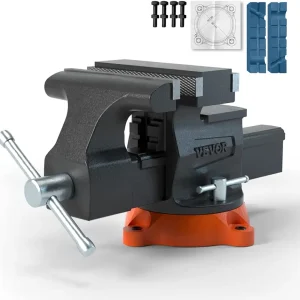 Bench Vise, 6.5" Jaw Width 6.5" Forward &9.3" Reverse Opening, 360-Degree Swivel Locking Base Multipurpose Workbench w/Anvil, Heavy Duty Ductile Iron w/Bolts & Nuts, for Drilling, Pipe Cutting