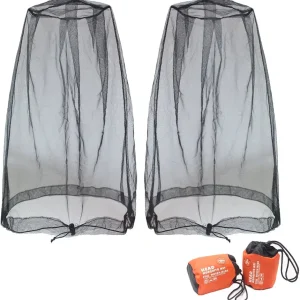 Benvo Mosquito Head Net Mesh, Face Neck Fly Netting Hood from Bugs Gnats Noseeums Screen Net for Any Outdoor Lover- with Carry Bags Fits Most Sizes of Hats Caps (2pcs, Black, Updated Big Net)