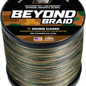 Beyond Braid Braided Fishing Line -Super Strong - Abrasion Resistant - No Stretch -Blue Camo, Moss Camo, White, Green, Pink, Blue, 4 Strand 8 Strand