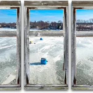 BFOIUGTKRQUE 3 Panel Wall Art Modern Artworks for Home Decor Canvas Prints Ice fishing on a warm winter day Pictures for Living Room Bedroom Decoration, Ready to Hang