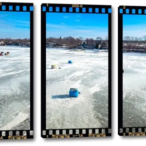 BFOIUGTKRQUE 3 Panel Wall Art Modern Artworks for Home Decor Canvas Prints Ice fishing on a warm winter day Pictures for Living Room Bedroom Decoration, Ready to Hang