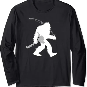 Bigfoot Ice Fishing Yeti Fisherman With Drilling Auger Long Sleeve T-Shirt