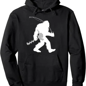 Bigfoot Ice Fishing Yeti Fisherman With Drilling Auger Pullover Hoodie
