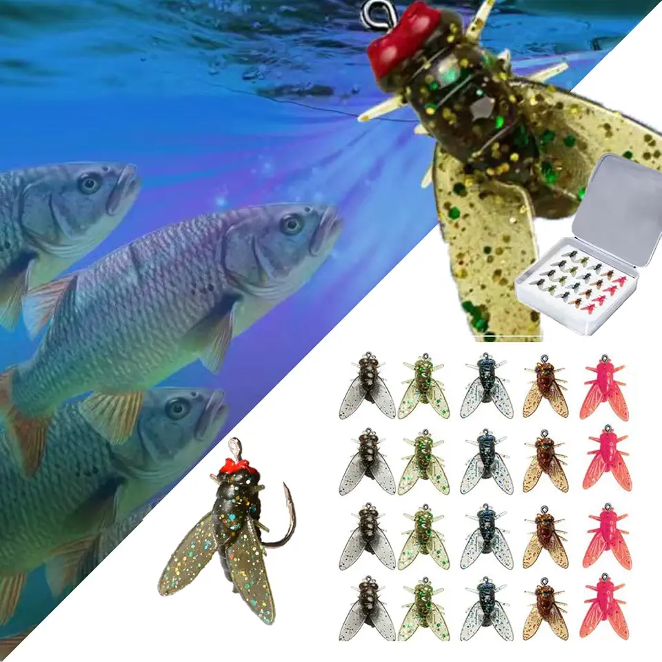 Bionic Fly Fishing Baits - Spinner Baits Trout Fishing Gear with Saltwater Flies, Micro Lures, Bionic Fly Fishing Fly, Dry Flies for Freshwater Hook Panfish Set Random Color (20PCS L)