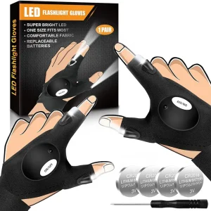 Biuonk LED Flashlight Gloves, Gifts for Him Men Boyfriend Husband, Finger Lights Cool Gadgets for Repairing Fishing Camping