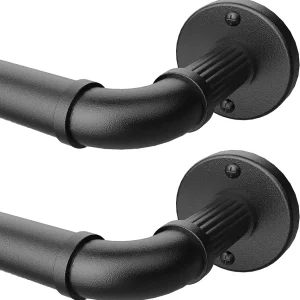Black Curtain Rods 72 to 144 (6-12Ft) for Window: Outdoor Curtain Rods - Industrial Curtain Rods 1Inch Pole -Rustic Wrap Around Curtain Rod Brackets - Simple rods Indoor Use - Set of 2