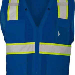 Black Enhanced Visibility Men's Vest B100, Multi Pocket Mesh Hi-Vis Vest, Ultra-Cool Polyester, 6 Pockets, Zipper