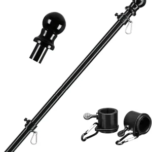 Black Flag Poles for Outside House - 5ft Tangle Free Flag Pole for House,Heavy Duty Metal Flagpole,Outdoor Flagpoles Residential for Porch,Fence (Without Bracket)