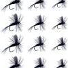 Black Gnat Dry Fly, 12pc Dry Fly Fishing Lures for Trout, Panfish, Steelhead & More Freshwater Fish, Hand Tied, 3 Size Assortment 10,12,14