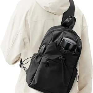 Black Sling Crossbody Bag for Men Women, Tactical Backpack Shoulder Daypack Mini Anti-Theft Cross Body Motorcycle Chest Bags, Small One Strap Fanny Back Pack Purse for Casual Travel Hiking Sport Gym