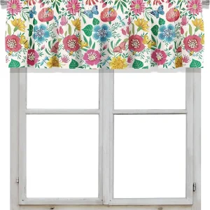 Blackout Bright Floral Butterflies Bees and Dragonflies Rod Pocket Short Window Curtain Valance for Kitchen Bedroom Decor, 52" x 18", Red Yellow and Green, 1 Panel