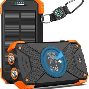 BLAVOR Solar Charger Power Bank 10,000mAh, Portable Wireless Charger, 20W Fast Charging External Battery Pack with USB C for Cell Phones, Solar Panel Charger with Dual Flashlight for Camping