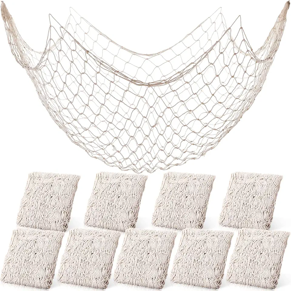 Boao 10 Pieces Fish Net Decorative 80 x 40 Inch, Fishing Net Decor Natural Party Decoration Nautical Themed Cotton Accessory Pirate Netting Hawaii Beach Halloween Theme Party Supplies