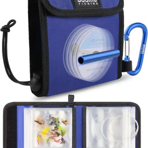 Booms Fishing Leader Holder Wallet: Fly Fishing Tippet Line Storage with10 Clear Pocket and Tippet Holder - Blue Fly Fishing Bag with Carabiner Clip