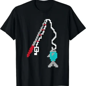 Boys Fishing Shirt Pixel Rod Fish Gamer Gift Gaming Apparel T-Shirt