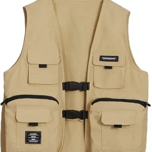 Boy's Pocket Front Buckle Sleeveless Cargo Vest Jacket