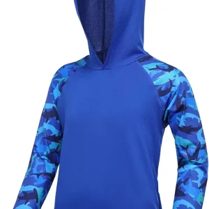 Boys UPF 50+ Swim Hooded Shirt with Pocket/Non-Pocket, Youth Kids SPF UV Sun Protection Rash Guard Long Sleeve Fishing Shirts