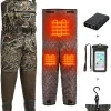 Breathable Hunting Waders Heated 1200G Insulation with Removable Insulated Liner & Battery Pack, (Next Camo, 7-14)