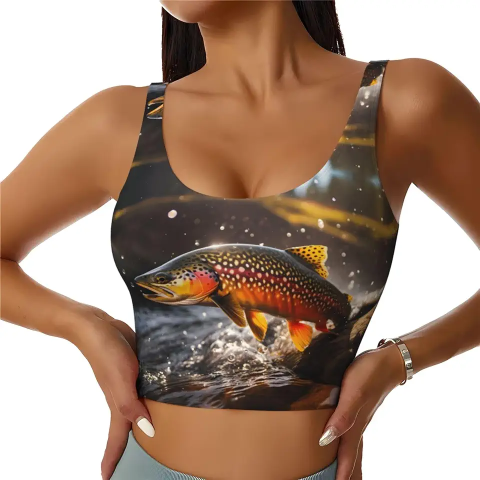 Brook Trout Fly Fishing Picture Women's Sports Vest for Yoga Workout Fitness Motion Control Underwire