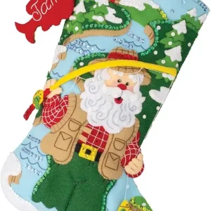 Bucilla, Fly Fishing Santa, Felt Applique 18" Stocking Making Kit, Perfect for DIY Arts and Crafts, 89724E