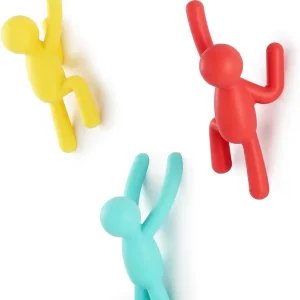 Buddy Wall Hooks � Decorative Wall Mounted Coat Hooks for Hanging Coats, Scarves, Bags, Purses, Backpacks, Towels and More, Set of 3, Bright Multicolored