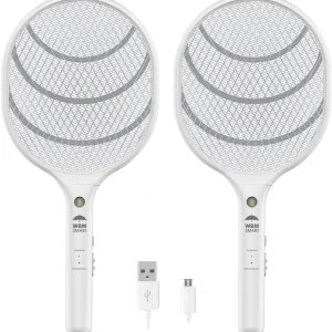 Bug Zapper, Electric Fly Swatter Rechargeable Racket, Mosquito Repellent 3,000 Volt, USB Charging Cable Best Use for Indoor & Outdoor - 2 PCS