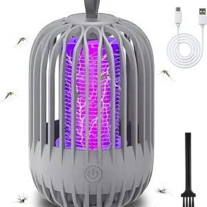 Bug Zappers Indoor & Outdoor Rechargeable Fly Trap Zappers with USB Power Supply, Powerful Electric Mosquito Trap Portable Dual-Function Camp Mosquito Killer for Home, Garden, Patio(Grey)