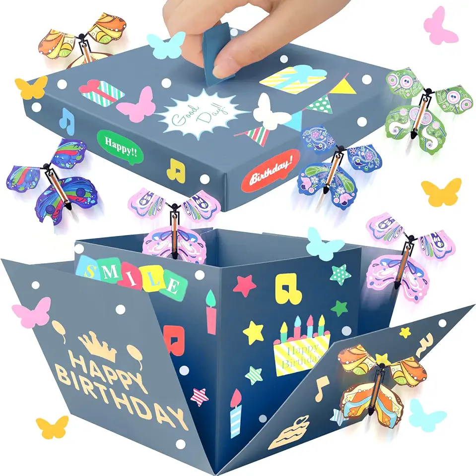 Butterfly Explosion Gift Box, DIY Unique Surprise Dusty Blue Gift Box, Pop Out Flying Butterfly Box for Birthdays, Wedding, Anniversaries, Mother's Day
