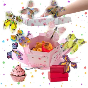 Butterfly Explosion Gift Box Flying Butterfly Surprise Box Explosion Gift Box for Birthdays Christmas Valentines Proposal Wedding Gifts Prank(Pink)