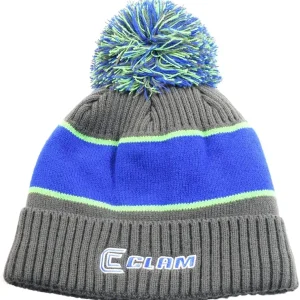 by Clam Pom Hat � Fleece-Lined, Wind-Resistant Beanie for Ice Fishing & Winter Outdoor Wear (Blue/Chartreuse)