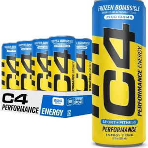 C4 Energy Drink 12oz (Pack of 12) - Frozen Bombsicle - Sugar Free Pre Workout Performance Drink with No Artificial Colors or Dyes