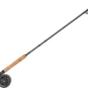 Caddis Creek Fly Fishing Rod and Reel Combo, 5/6-Weight 9-Foot 2-Piece Fiberglass Rod, Moderate Fast Action, Single Action Fly Reel, Aluminum Frame and Spool, Interchangeable Retrieve, Brown