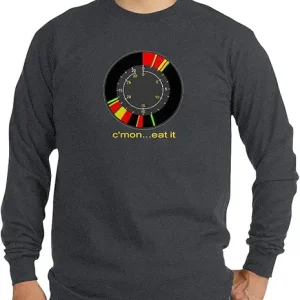 CafePress Ice Fishing Flasher LS Shirt C'mon...Eat It& Men's Dark Long Sleeve Crewneck T-Shirt