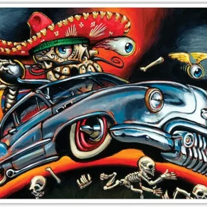 Calavara Custom by Big Toe Lowbrow Art Pop Surrealism Hot Rod Low Rider Skeletons Flying Eyeball Art Print (ART PRINT)