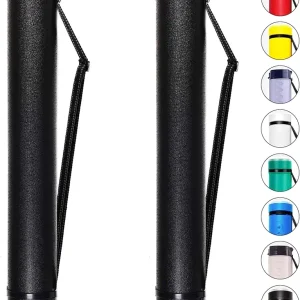 CALPALMY 2-Pack Extendable Poster Tubes Expand from 24.5� to 40� with Shoulder Strap | Carry Documents, Blueprints, Drawings and Art | Black Portable Durable Round Storage Cases with Lids and Labels