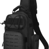 CamGo Tactical Sling Backpack Fly Fishing Tackle Bag Unisex MOLLE Casual Daypack for Fishing Hunting Hiking Travel (B2- Black)