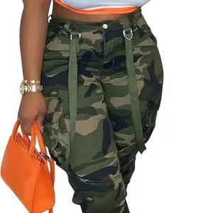 Camo Cargo Pants for Women - Army Fatigue High Waisted Stretchy Camouflage Cargo Pants with Pockets