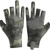 Camo Ice Silk Fishing Gloves for Men Women, 3 Finger Cut Anti-Slip Kayaking Sea Fishing Gloves, UPF 50+ Sun UV Protection Fingerless Gloves for Paddling, Rowing, Canoeing, Hunting