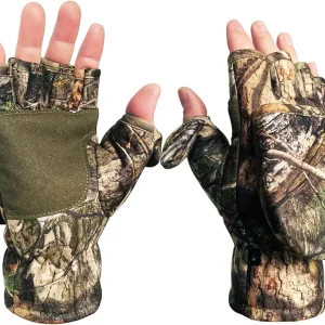 Camouflage Hunting Gloves Convertible Fingerless Mittens Pro Anti-Slip Windproof Camo Glove Archery Accessories for Hunting Camping Hiking Climbing Outdoors Gear