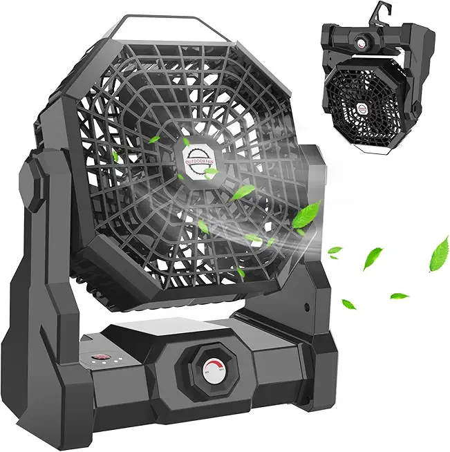 Camping Fan Rechargeable, 10400mAh Portable Battery Operated Camping Fan for Tents, Hangable USB Silent Camping Fans with LED Lantern, Suitable for Fishing, Camping, Bedroom, Workplace (Black)