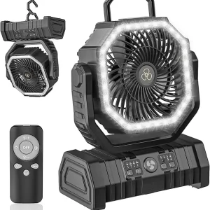 Camping Fan,20000mAh Rechargeable Battery Operated Outdoor Tent Fan with LED Light & Foldable Hook,4 Speeds with 270� Rotate Pivot for Camping,Barbecue,kitchen,Fishing Construction Sites�