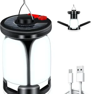 Camping Lantern, LED Camping Lights Lamp with 6 Light Modes, 60 LEDs Ultra Bright LED Tent Light, USB & Solar Rechargeable Camping Lights for Camping, Fishing, Hiking, Outdoor Party