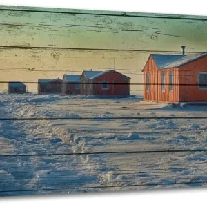 Canvas Wall Art Ice fishing huts frozen lake sunset Wooden Framed Artwork Easy to Hang Wall Decor for Kitchen Bathroom 20 x 40 inch