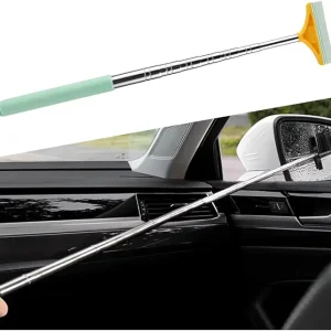 Car Rearview Mirror Wiper, Telescopic Vehicle Glass Squeegee Cleaner with Long Rod, Retractable Portable Window Windshield Cleaning Tool, Universal Automotive Accessories (Light Green)