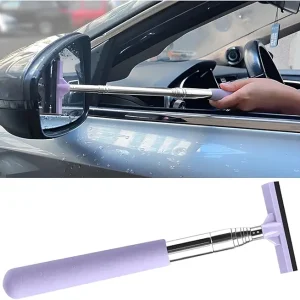 Car Rearview Mirror Wiper, Telescopic Vehicle Side Mirror Glass Squeegee with Long Rod, Retractable Portable Automotive Window Cleaning Tool Accessories, Universal for Most Cars (Purple)