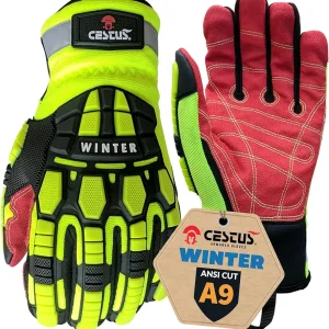 Cestus 5207 Winter Work Gloves | ANSI A9 Cut Resistant, 100g Thinsulate, Waterproof Insulated Impact Gloves for Cold Weather
